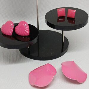 3 Pair of Vintage Costume Jewelry Pink Metal Earrings #63W